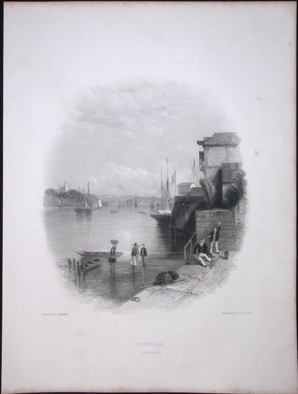 Cowes Isle of Wight WH Bartlett 183 Years-Old Antique Steel Engraving-16