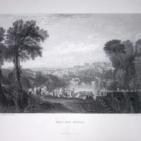 J.M.W Turner Dido & Aeneas Outside Carthage, Antique Steel Engraving-60-TR