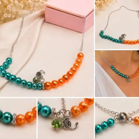 Two-Tone Faux Pearl & Silver-Tone Chain Necklace with Charms