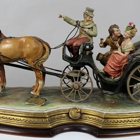 Large Capodimonte Figural Carriage Tableau by Bruno Merli