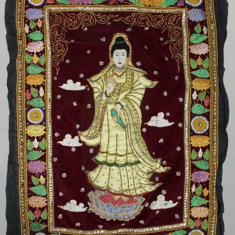 Vintage Chinese Embroidered Silk Wall Hanging