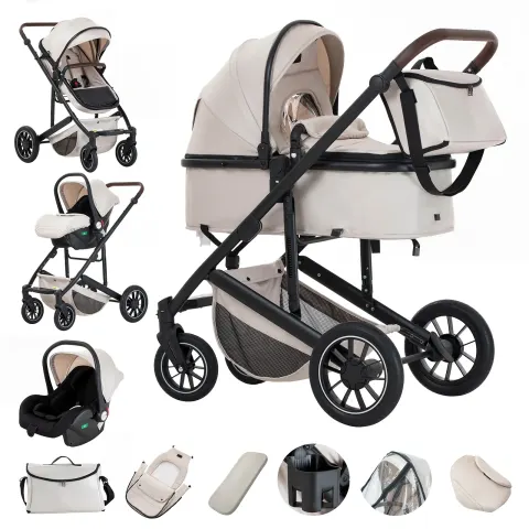 Baby Stroller 3In1 Luxurious Portable Travel Baby Carriage Fold Pram High Landscape Aluminium Frame