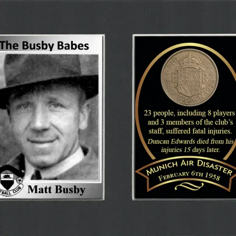 Man Utd Munich Disaster Sir Matt Busby 1958 Half Crown Coin & Card Display