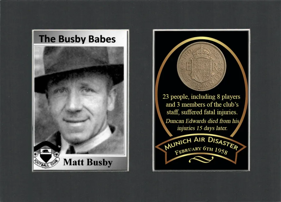 Man Utd Munich Disaster Sir Matt Busby 1958 Half Crown Coin & Card Display