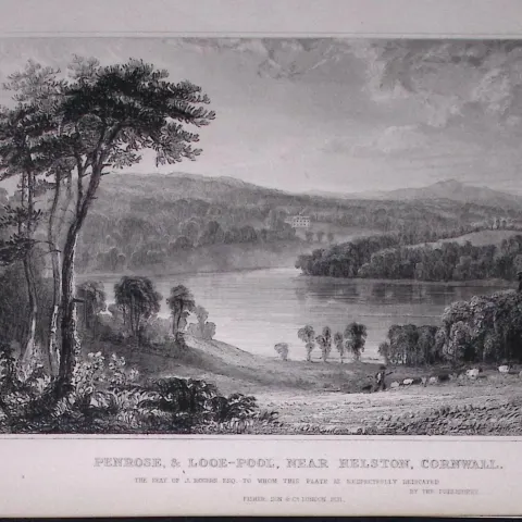 Cornwall Helston Penrose & Looe-Pool Antique 193 Years-Old Steel-Engraving-20