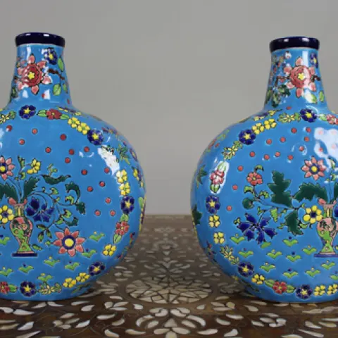 Pair of Fine Vintage Ceramic Moonflask Vases