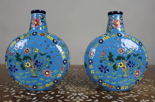 Pair of Fine Vintage Ceramic Moonflask Vases