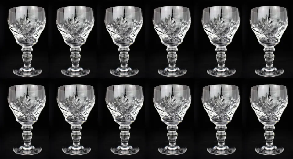 Set of 12 Royal Brierley Elizabeth Cut Wine Glasses