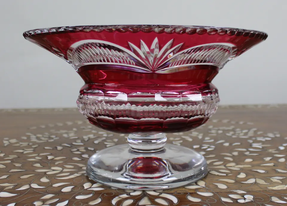 Vintage Ruby Overlay Cut-to-Clear Crystal Centrepiece Vase