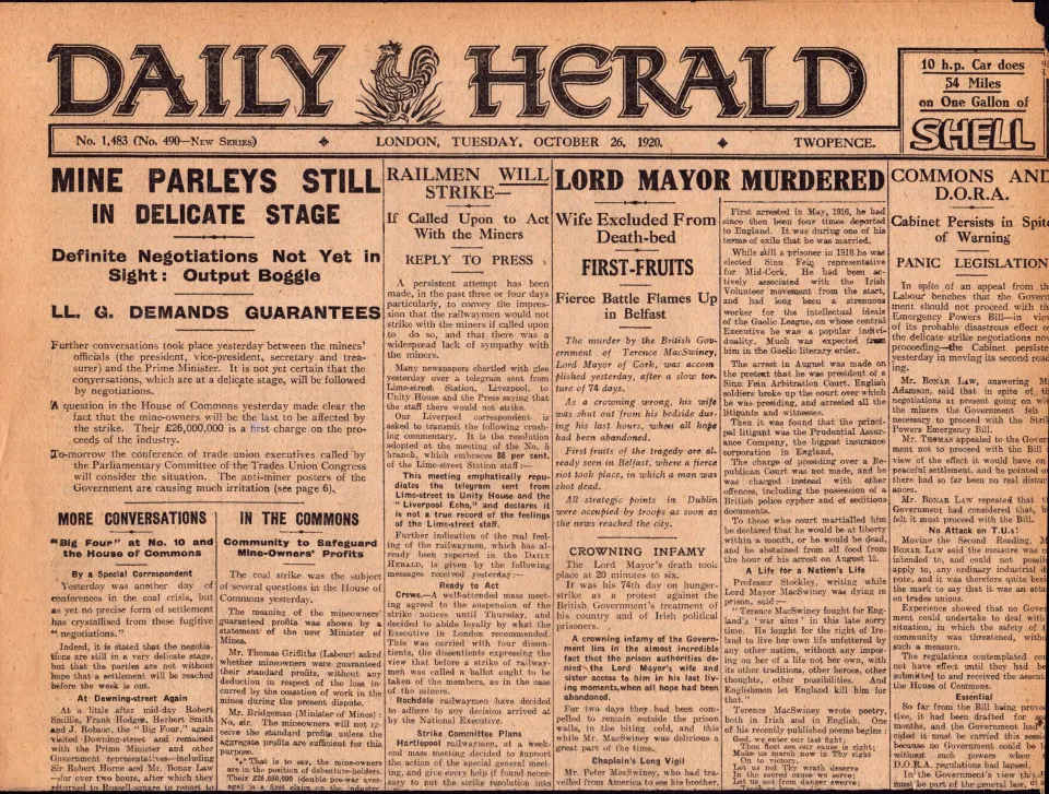 Irish War of Independence Lod Mayor of Cork Murdered 1920-X.