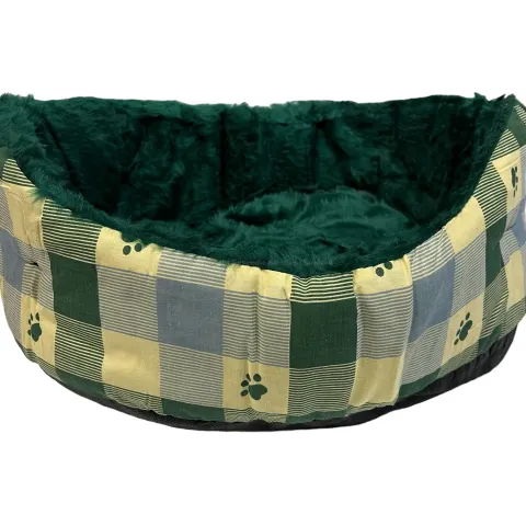 Green Chequered Oval Pet Bed