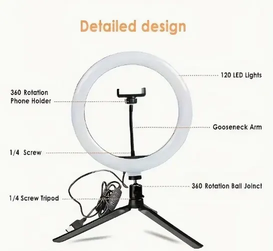 25.4cm LED Ring Fill Light With Tripod Stand And Phone Holder (Tem) L10b