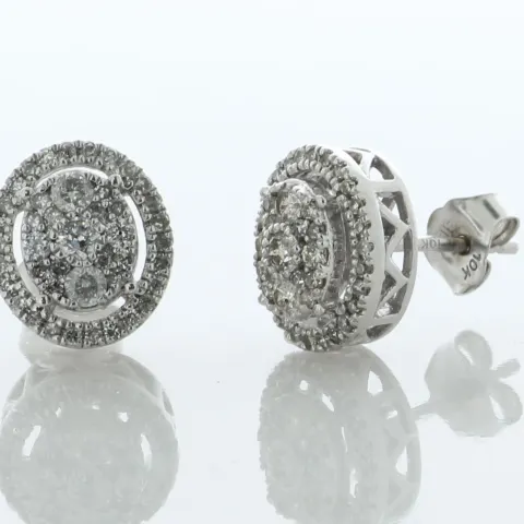 10ct White Gold Oval Cluster Claw Set Diamond Earring 0.50 Carats