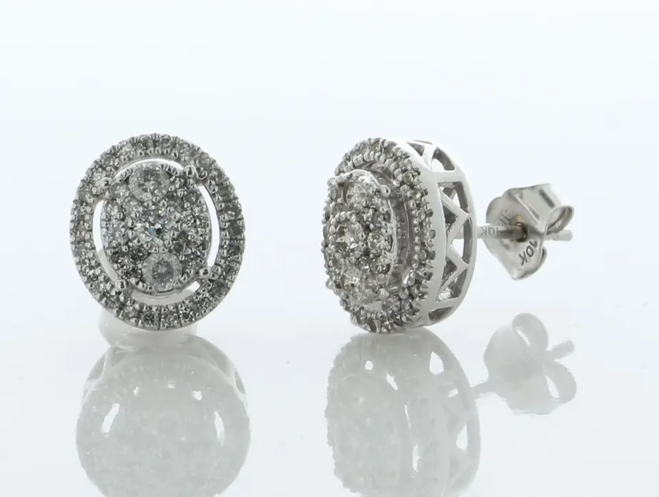 10ct White Gold Oval Cluster Claw Set Diamond Earring 0.50 Carats