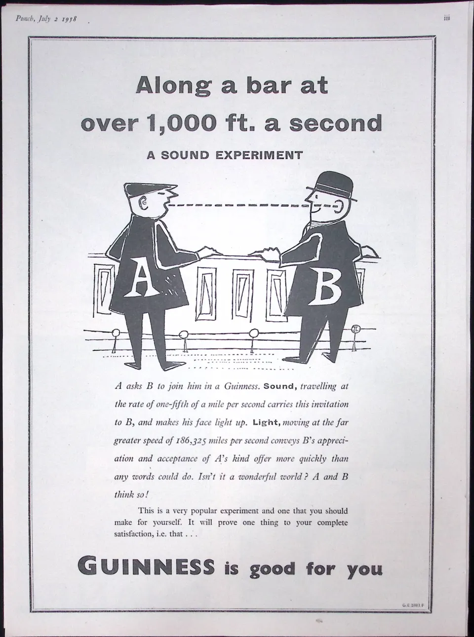 Guinness 67 Years-Old Advert 1958 Sound Experiment Print: G.E.2883-F