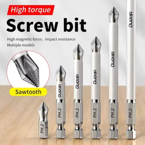 6 PCs Non-Slip Magnetic Cross Head Household Electric Driver Screw Set - High Hardness drill bits