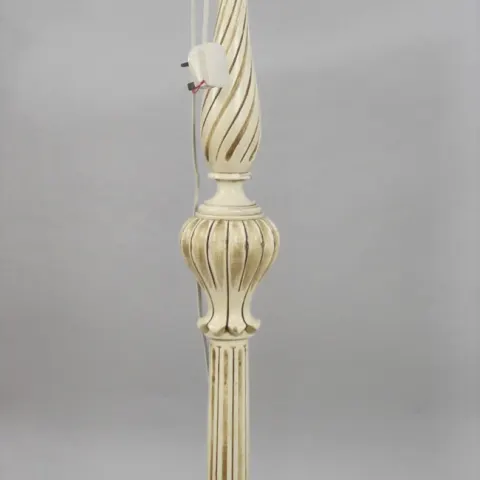 Vintage Carved Wood Painted Shabby Chic Standard Lamp