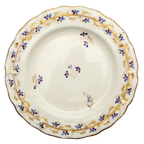 An Antique Georgian Derby Porcelain Barbeaux Sprigs Cornflower Plate C.1780+
