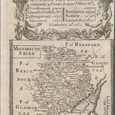 Britannia Depicta E Bowen c1730 Map Monmouth Abergavenny Crickhowell.