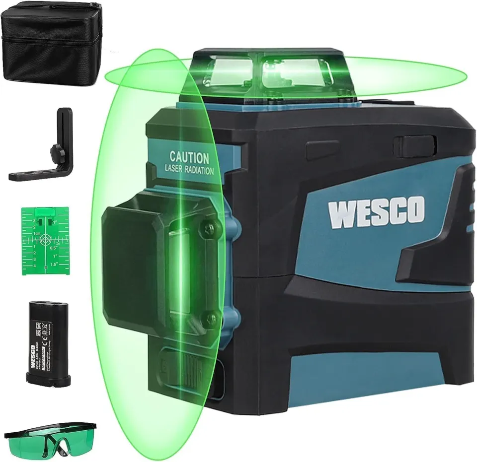 WESCO 3D Cross Line Laser Level, 65ft Green Laser Tool