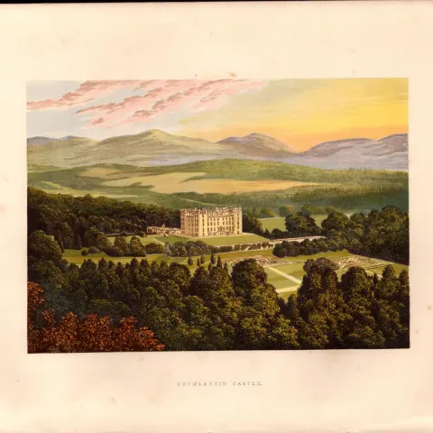 Drumlanrig Castle Dumfries Scotland  Gilt-Edge Coloured Antique Book Plate.