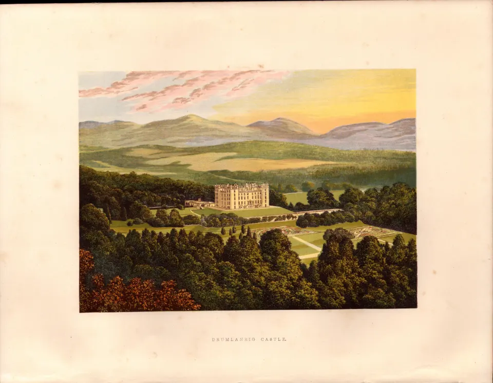 Drumlanrig Castle Dumfries Scotland  Gilt-Edge Coloured Antique Book Plate.