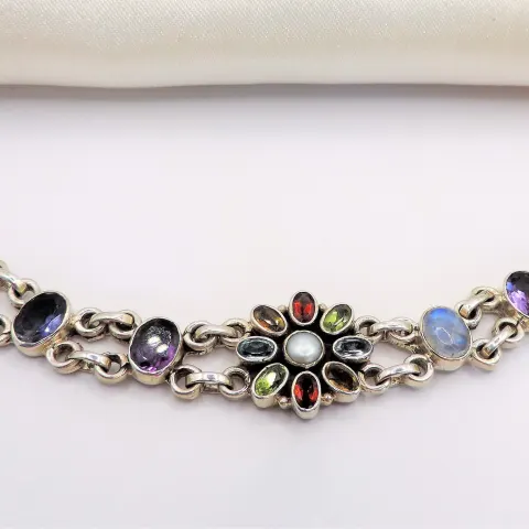 Vintage Sterling Silver 11ct Tutti Frutti Multi Gemstone Bracelet with Gift Box