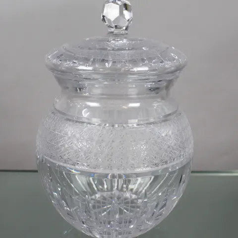 Mid 20th c. Bohemian Cut Glass Lidded Biscuit Jar