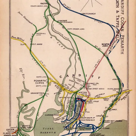 Cardiff, Cogan, Penarth, Heath, Wales Antique Railway Diagram-12.