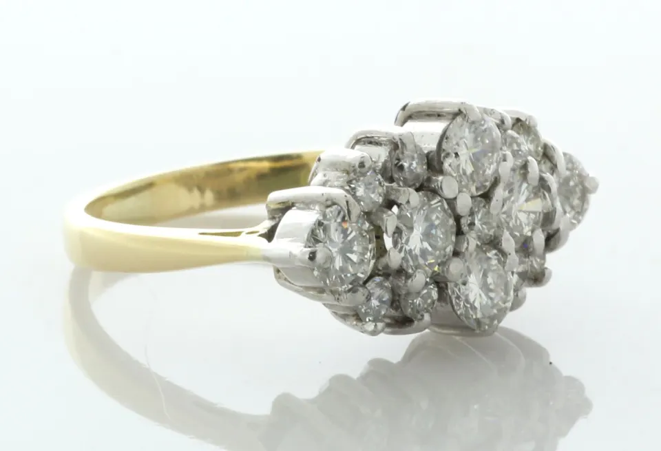 18ct Yellow Gold Boat Shape Cluster Diamond Ring 2.00 Carats
