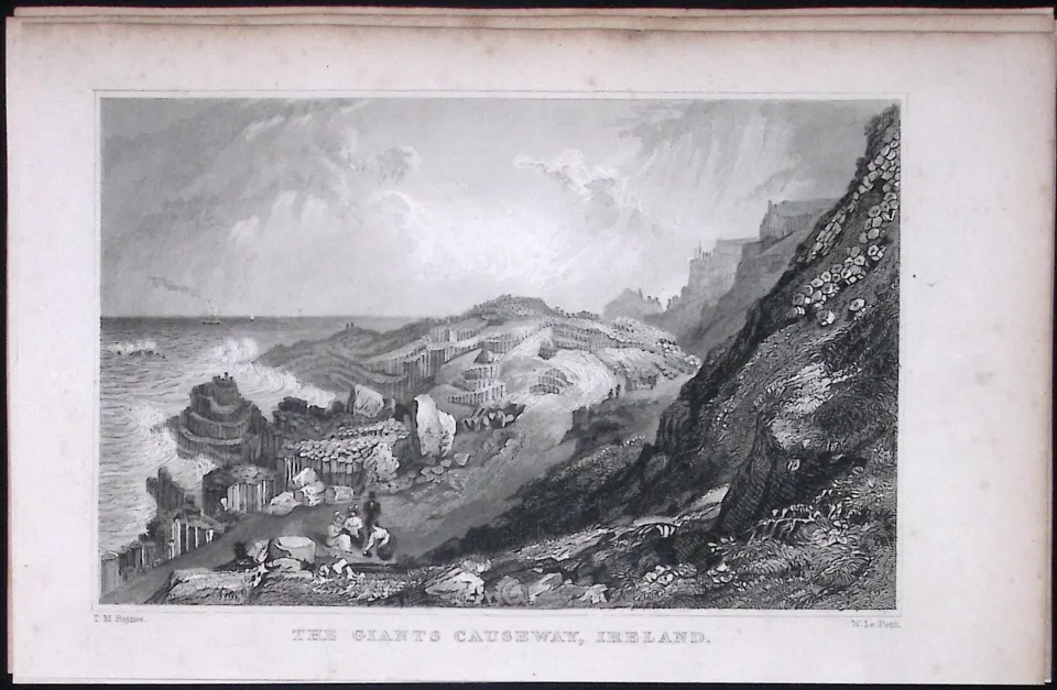 Ireland The Giant Causeway 194 Years Old Antique Steel Engraving-8