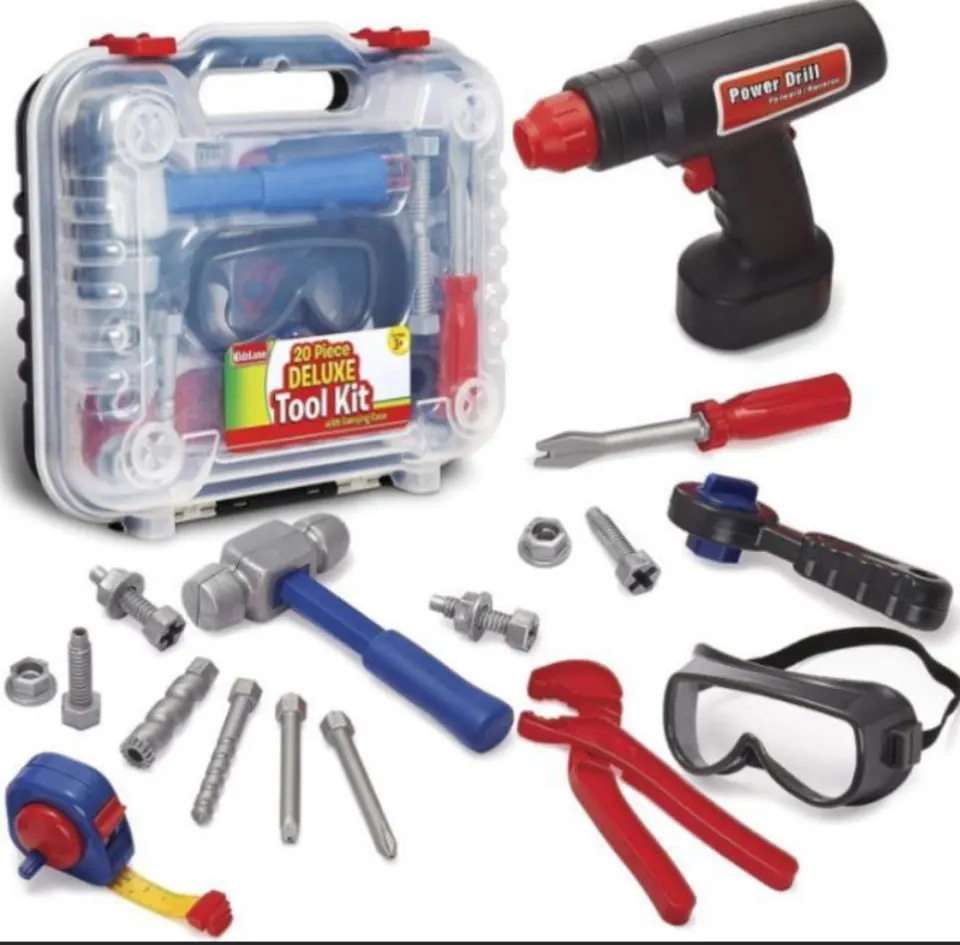 Kidzlane Tool Set For Toddlers & Kids 20pcs Toy Tools With Electronic Cordless Drill and Tool Box