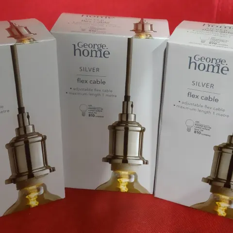 3 X George home Silver flex cable light fixture. RRP £30 - GRADE A