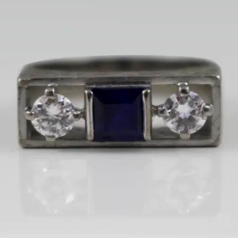 Vintage Sapphire & Diamond Three Stone White Gold Ring