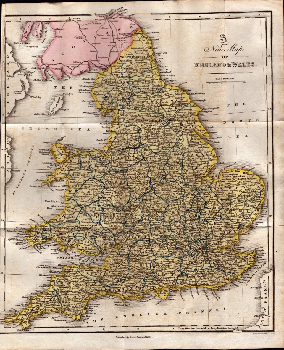 England & Wales Antique Coloured Copper Engraved George IV  Map