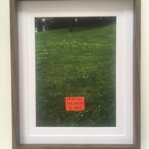 David Shrigley (b1968) Rare Art Exhibition Card, ‘Imagine The Green Is Red’, 27 x 22 cms, 2003