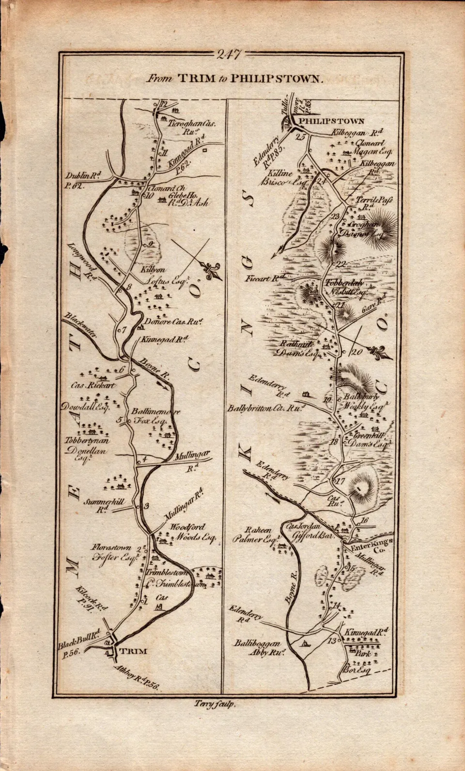 Ireland Rare Antique 1777 Map  Trim Philipstown Kilbeggan Tullamore Etc.