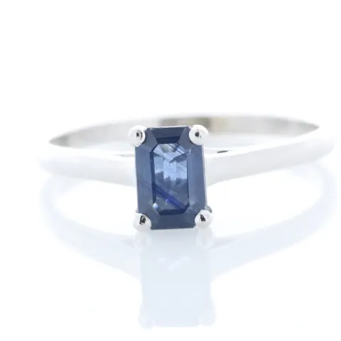 9ct White Gold Emerald Cut Sapphire Ring 0.58 Carats