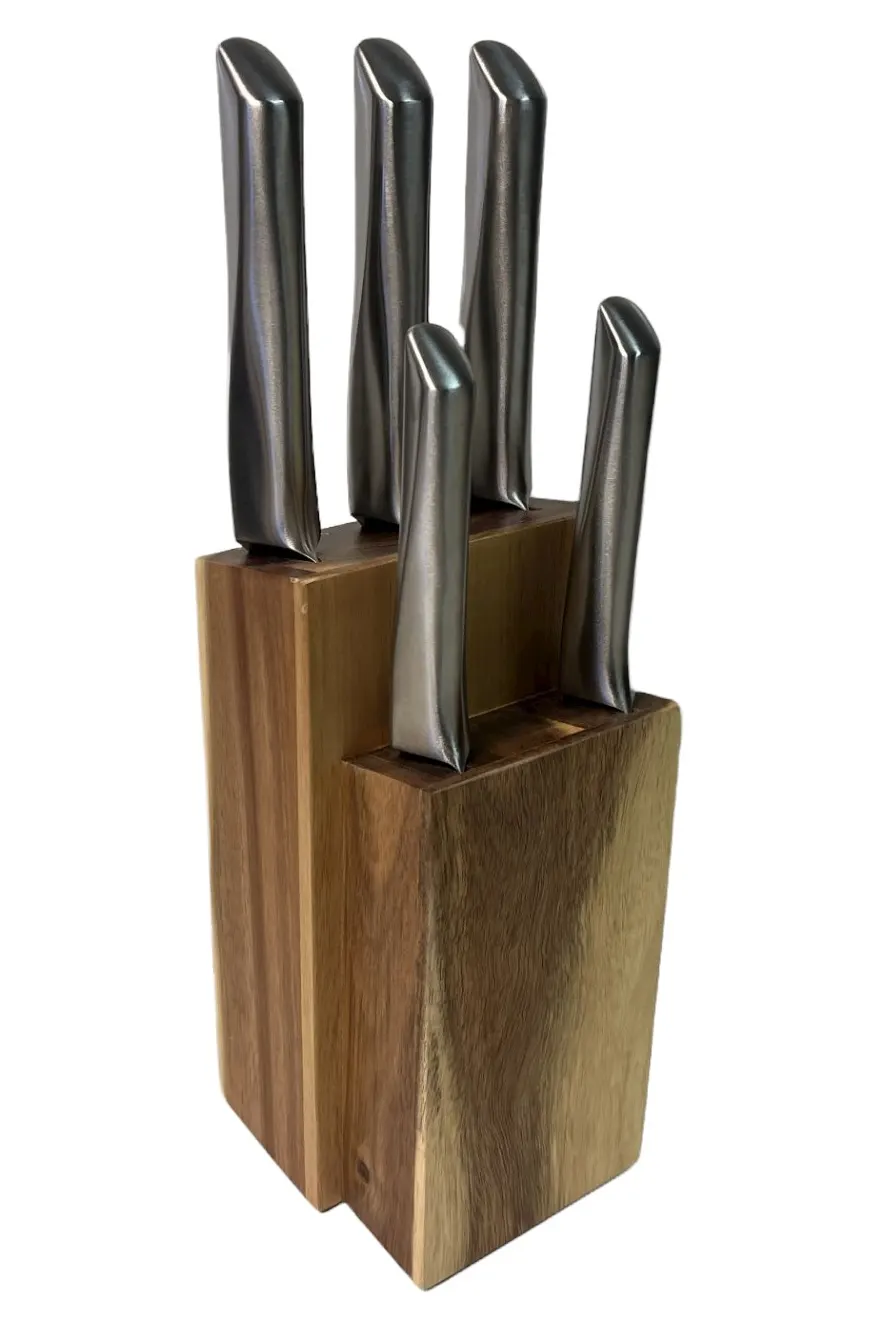 5 Piece Stainless Steel Acacia Wood Knife Block
