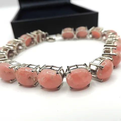  Sterling Silver Pink Cabochon Rhodochrosite Bracelet New With Gift Box