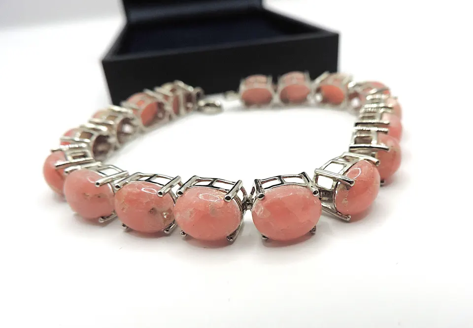  Sterling Silver Pink Cabochon Rhodochrosite Bracelet New With Gift Box