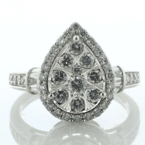 9ct White Gold Pear Cluster Diamond Ring 1.00 Carats