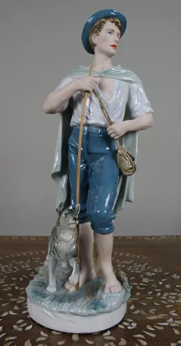 Large Royal Dux Porcelain Shepherd Figure, 20th Century
