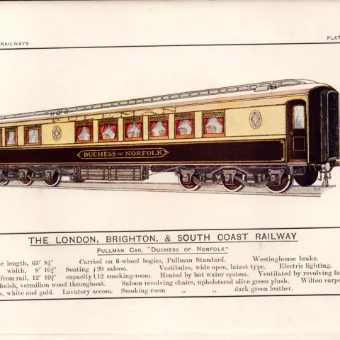London & Brighton Railway Pullman Carriage Train Antique Book Plate.