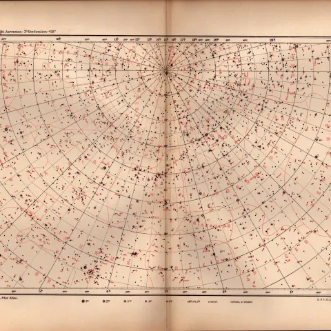 Star Atlas Declination 3 Hr +58 Degrees Astronomy Antique Map.