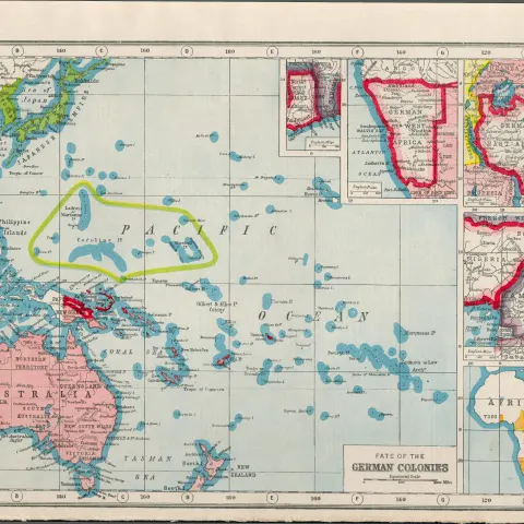 WW1 Fate of the German Colonies Antique Map 1922.