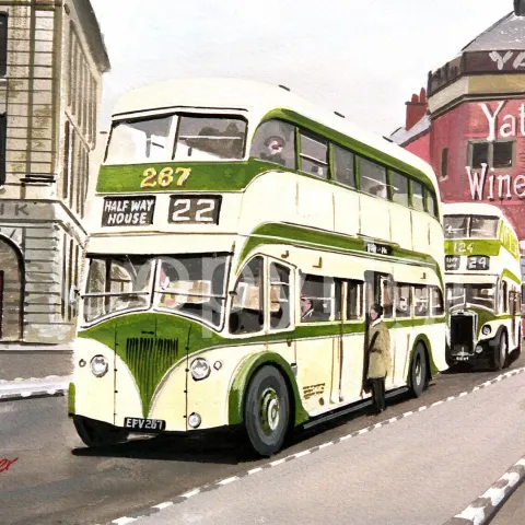 Blackpool Yates Wine Lodge Scene Nostalgic 1960's Bus Scene Metal Wall Art