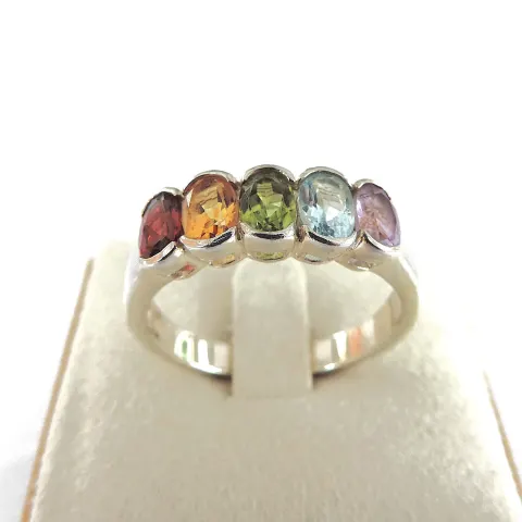 925 Silver Tutti-Frutti Multi-Colour Gemstone Ring