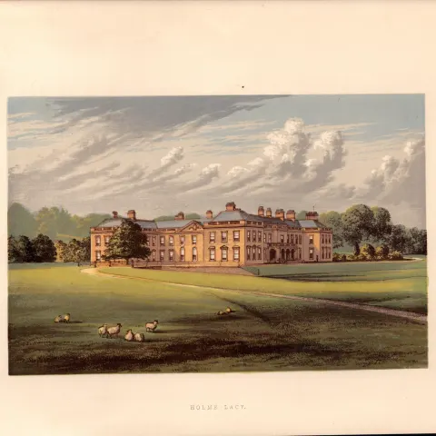 Holme Lacy Near Hereford  Gilt-Edge Coloured Antique Book Plate.