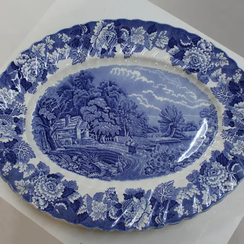 Large Wood & Sons Blue & White Oval Platter